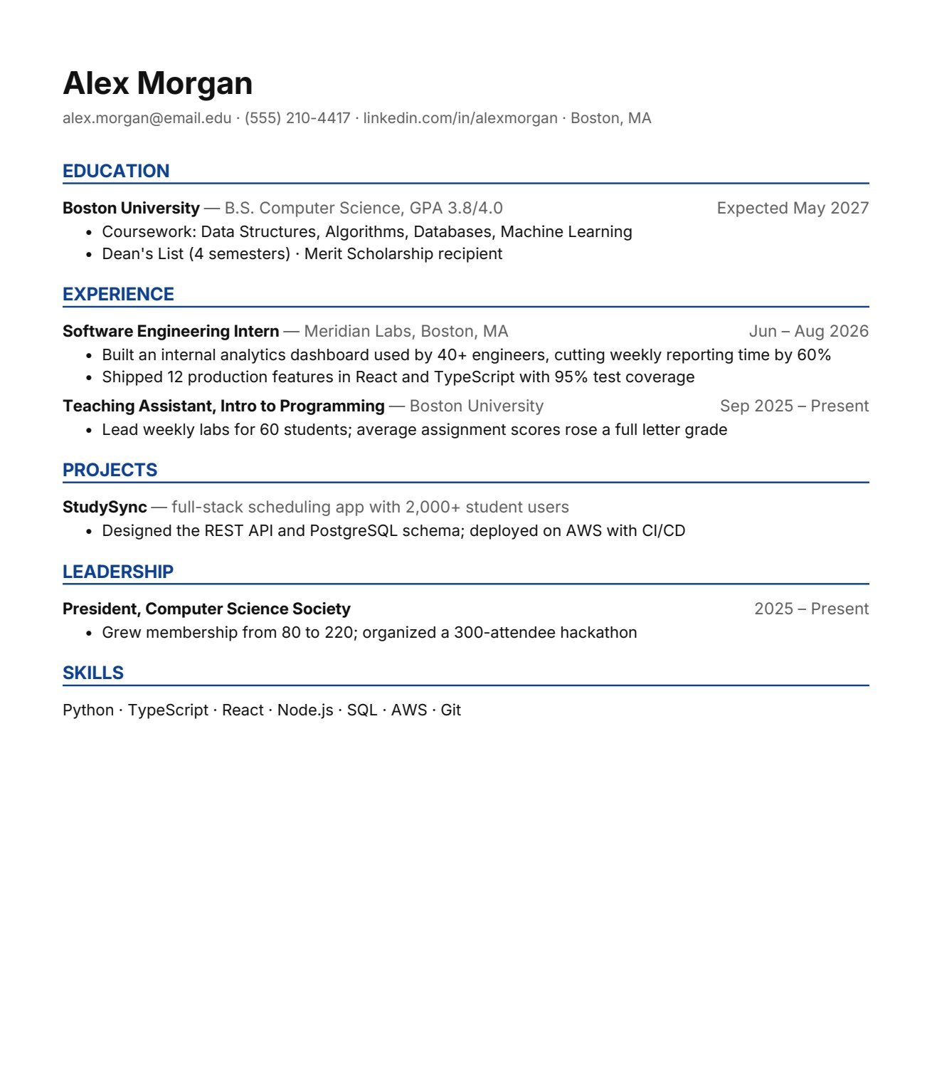 Europass / EU resume template, real export preview